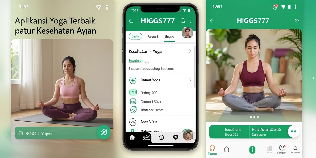 Tampilan antarmuka aplikasi HIGGS777 yang intuitif untuk latihan Yoga.