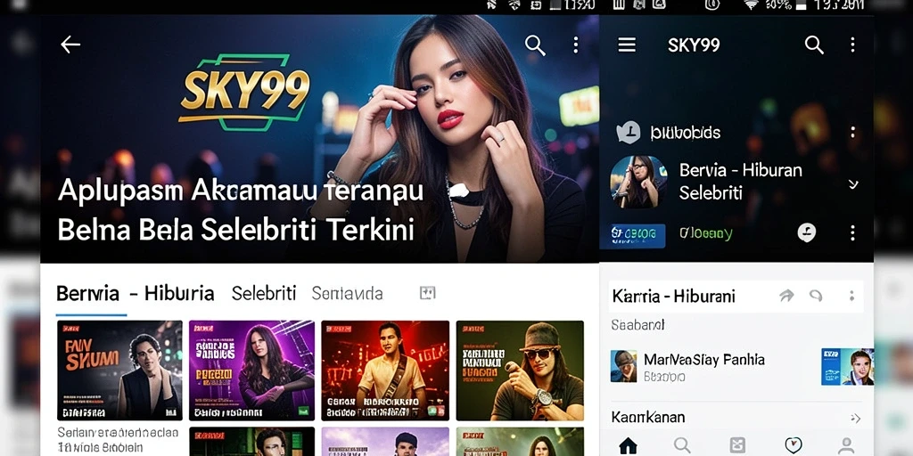 Antarmuka aplikasi SKY99 yang menarik dan informatif tentang selebriti.